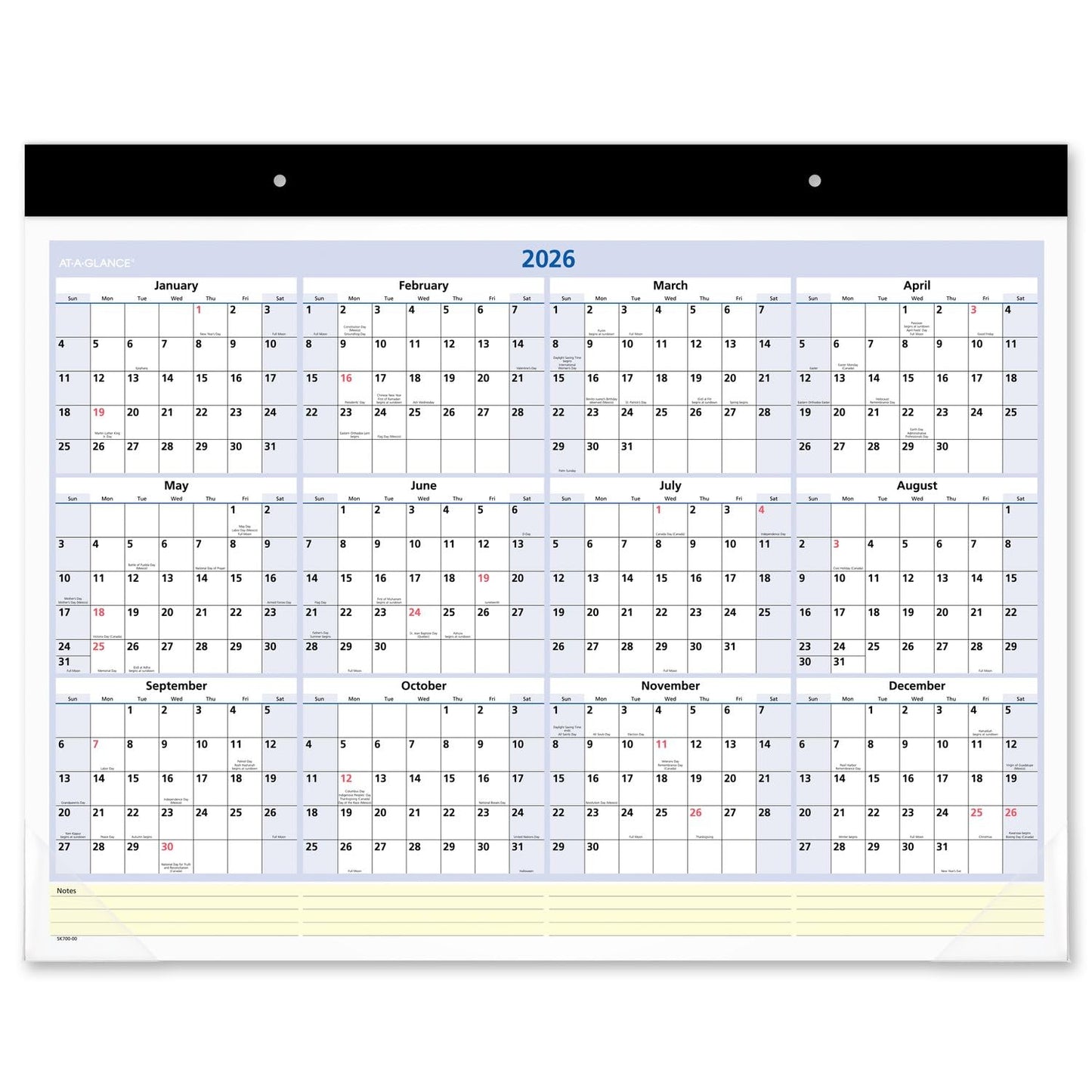 AT - A - GLANCE 2025 Desk Calendar, Monthly, Desk Pad, 22" x 17", Standard, QuickNotes (SK7000025) - FocusAid Essentials: Empowering ADHD Living