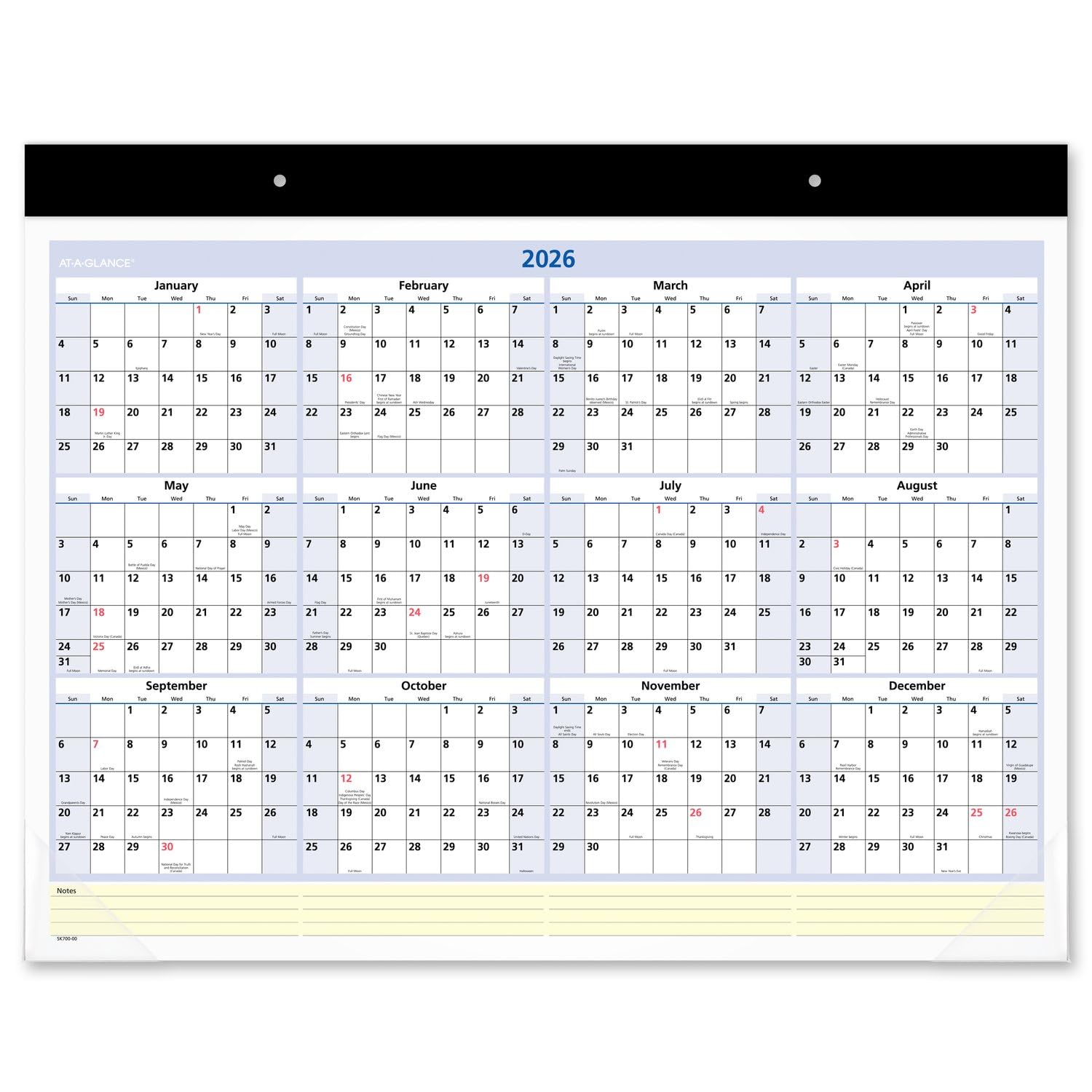 AT - A - GLANCE 2025 Desk Calendar, Monthly, Desk Pad, 22" x 17", Standard, QuickNotes (SK7000025) - FocusAid Essentials: Empowering ADHD Living