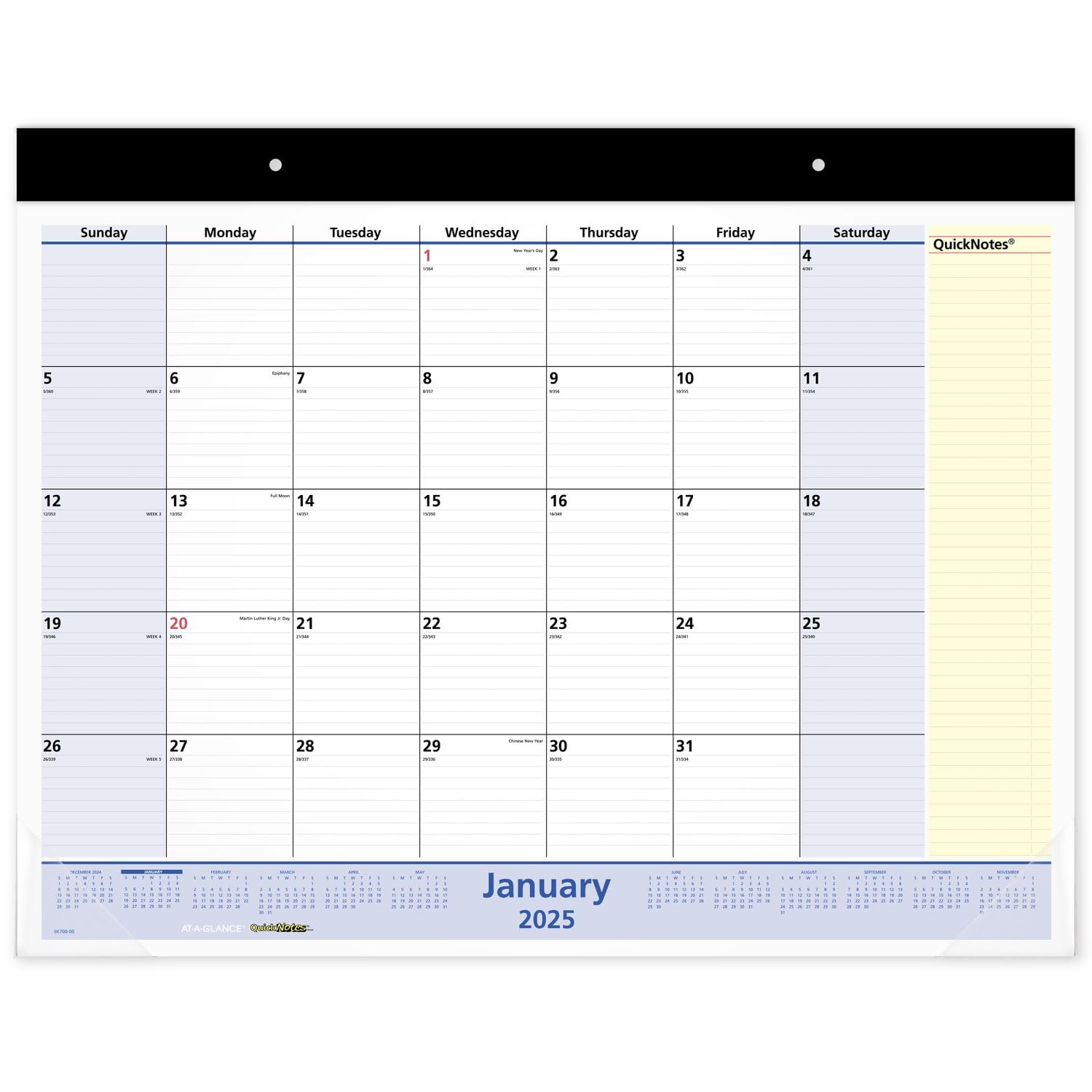 AT - A - GLANCE 2025 Desk Calendar, Monthly, Desk Pad, 22" x 17", Standard, QuickNotes (SK7000025) - FocusAid Essentials: Empowering ADHD Living