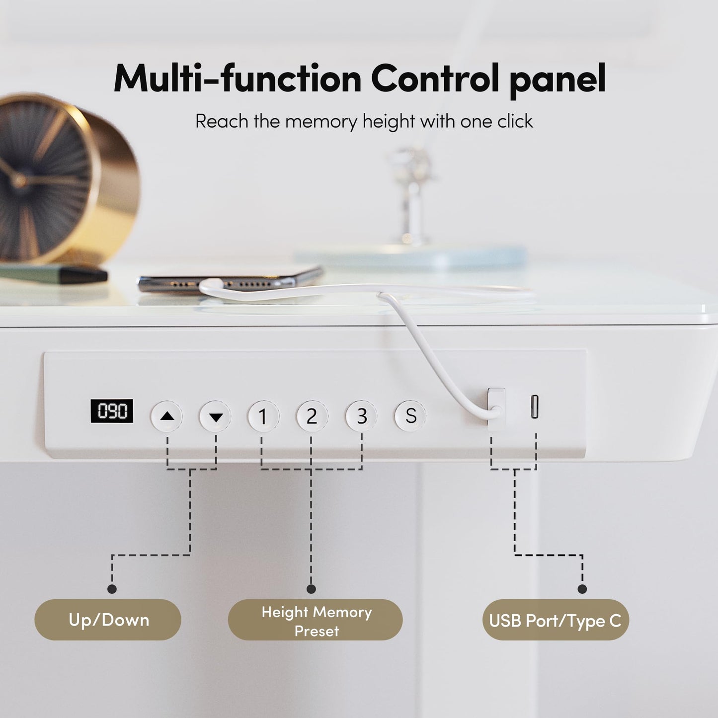 BANTI Electric Standing Desk with Drawers, 48 inch Whole - Piece Glass Desktop, Height Adjustable Stand up Sit Stand Home Office Ergonomic Workstation, White Tabletop - FocusAid Essentials: Empowering ADHD Living