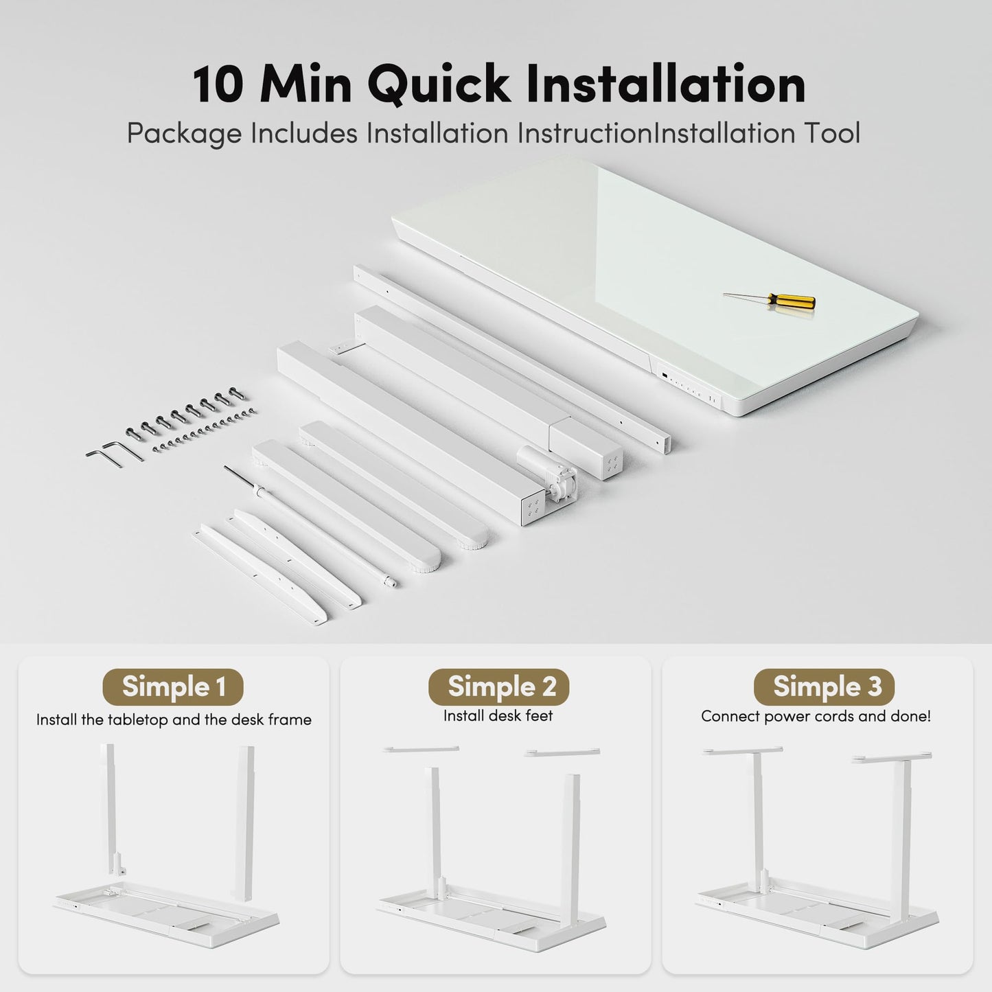 BANTI Electric Standing Desk with Drawers, 48 inch Whole - Piece Glass Desktop, Height Adjustable Stand up Sit Stand Home Office Ergonomic Workstation, White Tabletop - FocusAid Essentials: Empowering ADHD Living