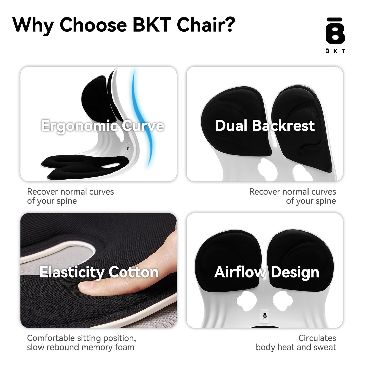 bkt Seat Cushion Chair Ergonomic Office Chair Cushions Lumbar Support for Office Chair Pillow Ideal for Students Office Workers Nursing Mothers Long Sitting Outdoor Fishing Floor Chair(Black) - FocusAid Essentials: Empowering ADHD Living