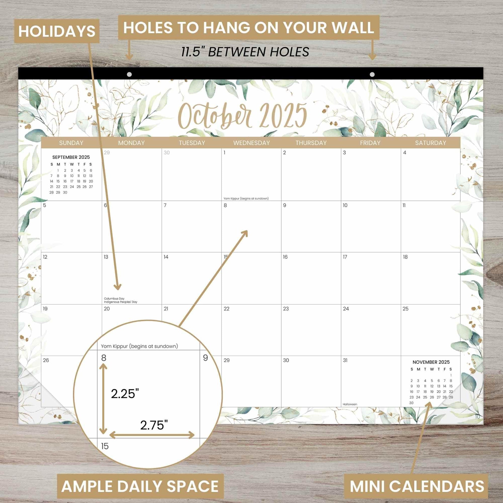 bloom daily planners 2025 Desk Calendar - 21" x 16" Large Monthly Organizer Pad with Stickers (January 2025 - December 2025) Desktop Blotter - Greenery - FocusAid Essentials: Empowering ADHD Living