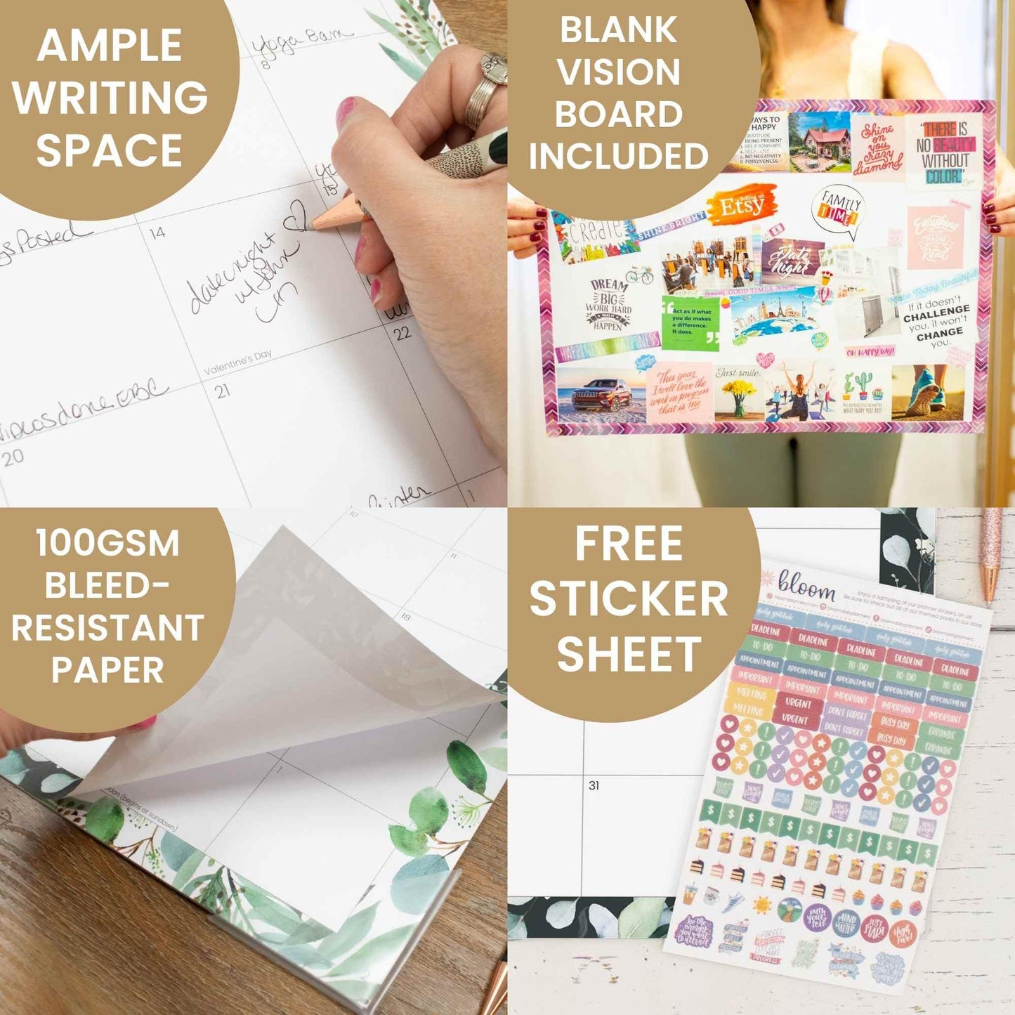 bloom daily planners 2025 Desk Calendar - 21" x 16" Large Monthly Organizer Pad with Stickers (January 2025 - December 2025) Desktop Blotter - Greenery - FocusAid Essentials: Empowering ADHD Living