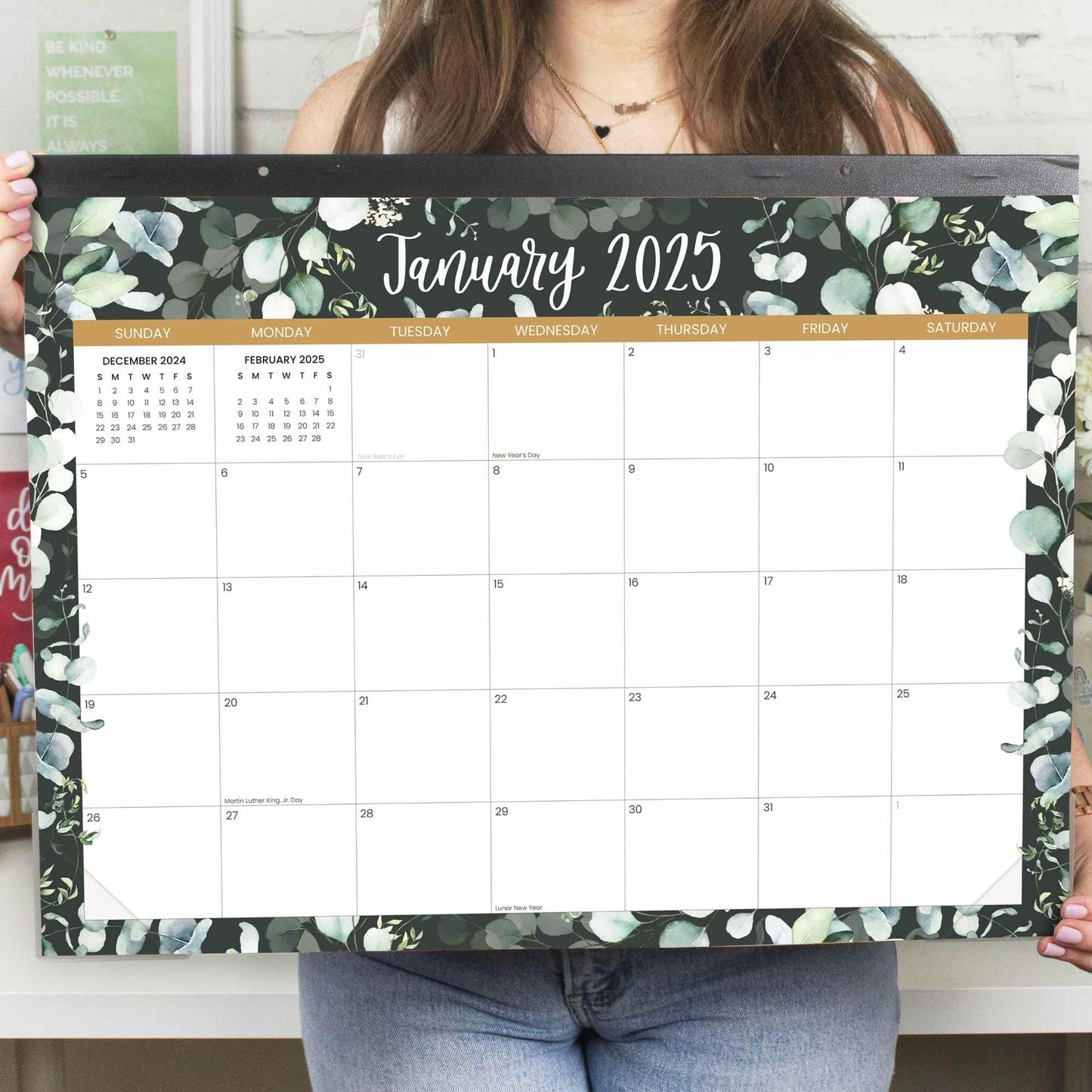 bloom daily planners 2025 Desk Calendar - 21" x 16" Large Monthly Organizer Pad with Stickers (January 2025 - December 2025) Desktop Blotter - Greenery - FocusAid Essentials: Empowering ADHD Living