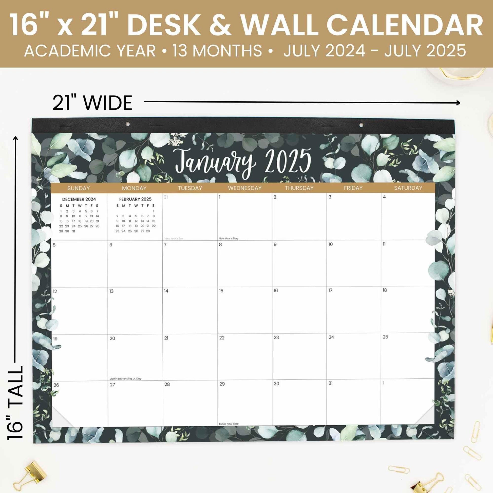 bloom daily planners 2025 Desk Calendar - 21" x 16" Large Monthly Organizer Pad with Stickers (January 2025 - December 2025) Desktop Blotter - Greenery - FocusAid Essentials: Empowering ADHD Living