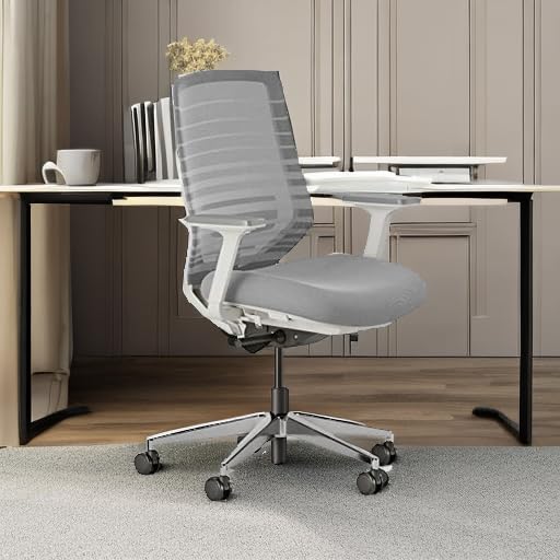 Branch Ergonomic Chair - A Versatile Desk Chair with Adjustable Lumbar Support, Breathable Mesh Backrest, and Smooth Wheels - Experience Optimal Comfort and Support - Pebble - White - FocusAid Essentials: Empowering ADHD Living