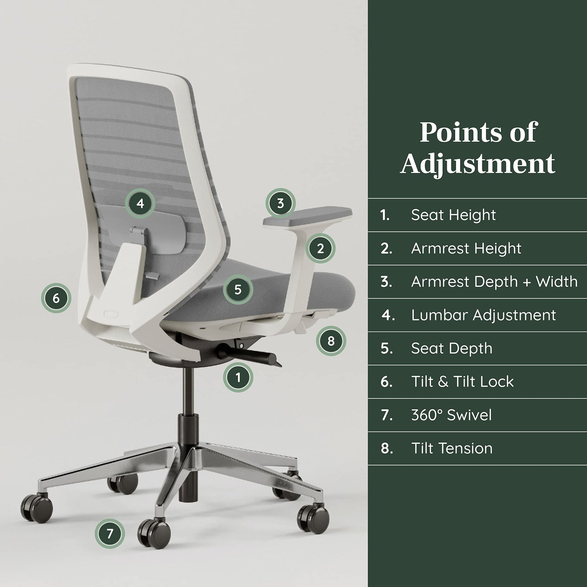 Branch Ergonomic Chair - A Versatile Desk Chair with Adjustable Lumbar Support, Breathable Mesh Backrest, and Smooth Wheels - Experience Optimal Comfort and Support - Pebble - White - FocusAid Essentials: Empowering ADHD Living