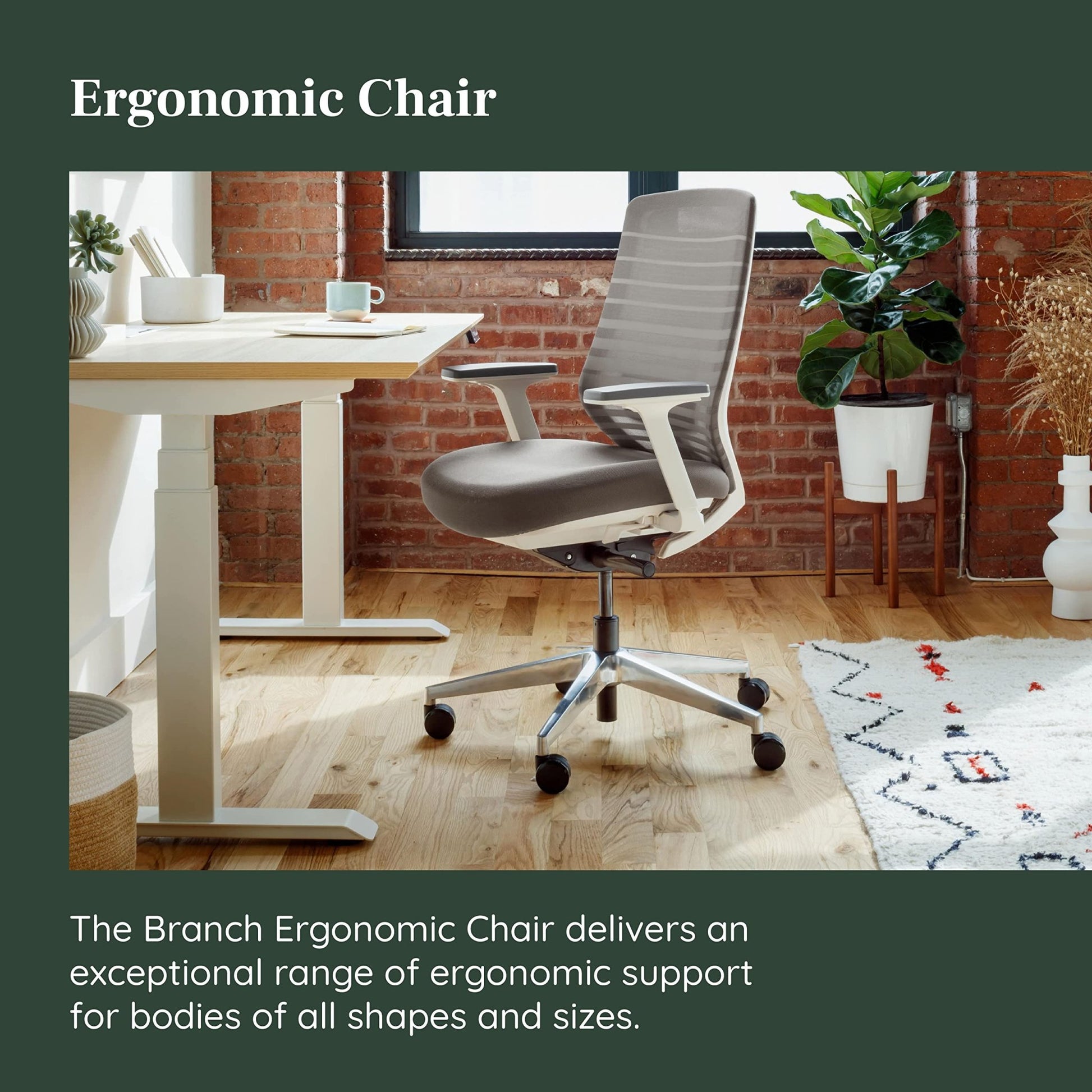 Branch Ergonomic Chair - A Versatile Desk Chair with Adjustable Lumbar Support, Breathable Mesh Backrest, and Smooth Wheels - Experience Optimal Comfort and Support - Pebble - White - FocusAid Essentials: Empowering ADHD Living