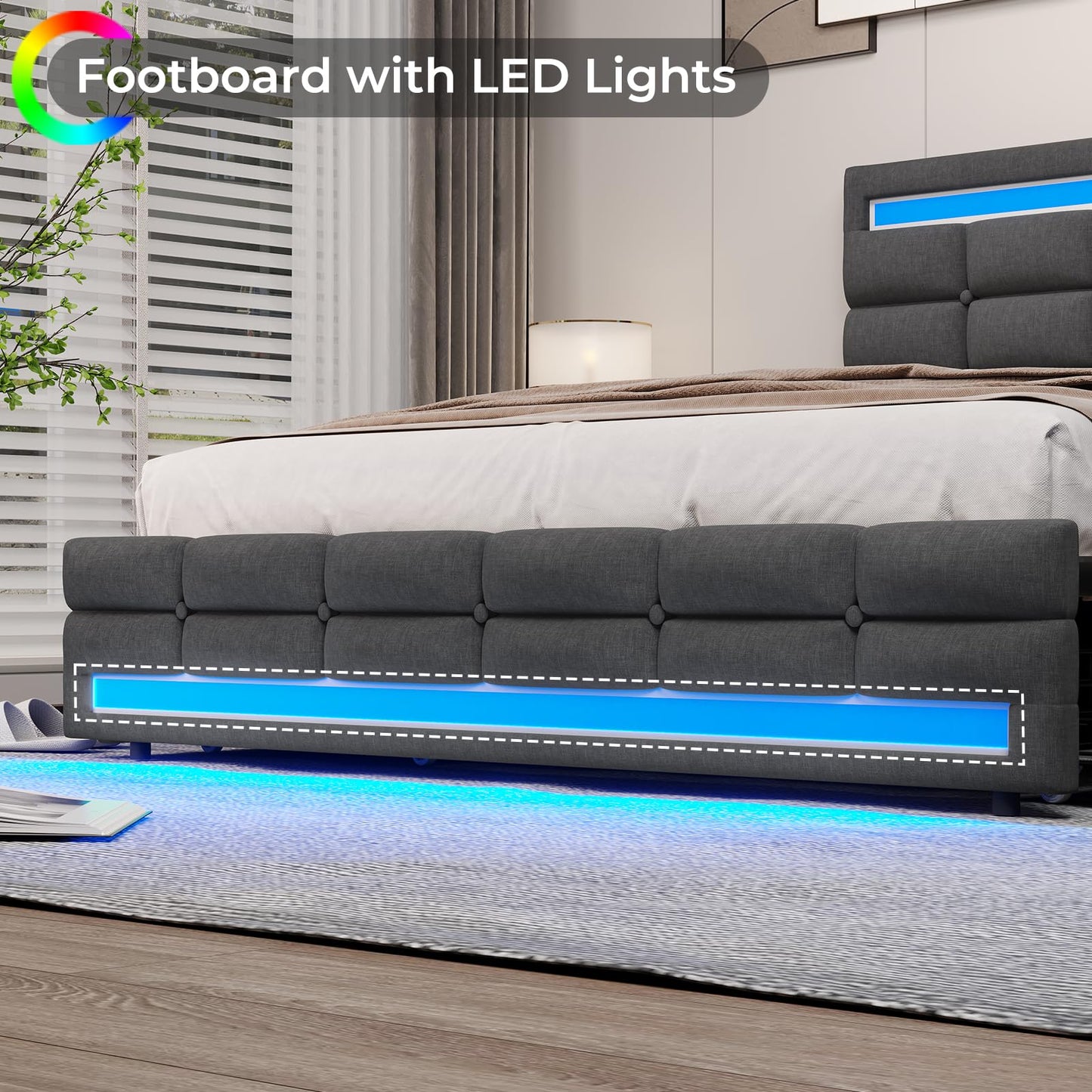 BTHFST Full Bed Frame with LED Lights & 2 USB Charging Station,Full Size Bed Frame with Adjustable Headboard,Bed Frame with Drawers,No Box Spring Needed,Noise Free,Dark Grey - FocusAid Essentials: Empowering ADHD Living