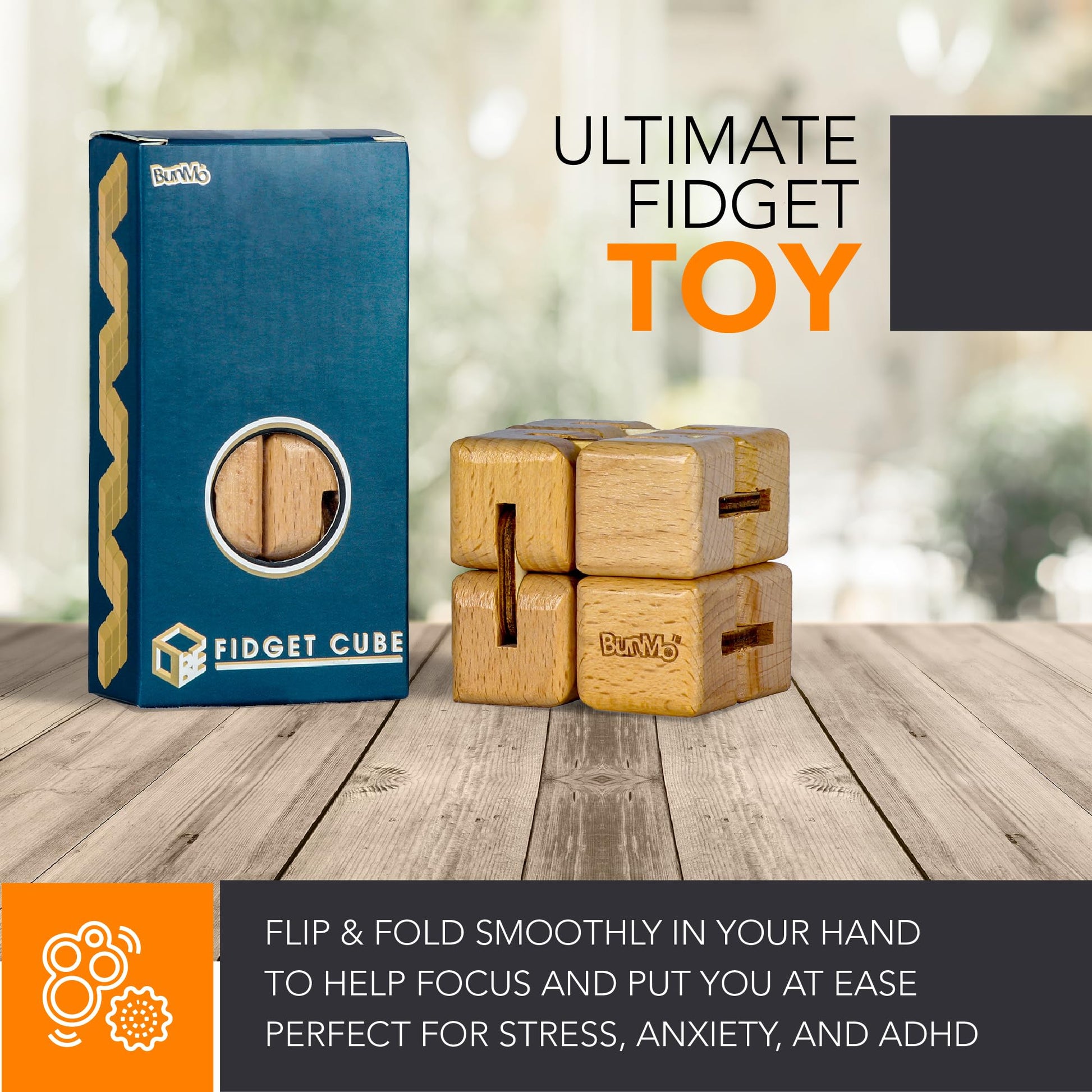 BUNMO Stocking Stuffers for Teens - Infinity Cube Fidget Toy - Stocking Stuffers for Teen Boys - Fidgets for Adults - Travel Toys - Gifts for Teenage Boys - 10 Year Old Boy Gift - 1 Pack Beech Wood - FocusAid Essentials: Empowering ADHD Living