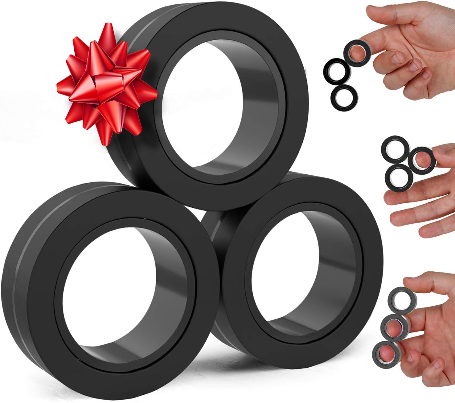 BUNMO Stocking Stuffers for Teens - Magnetic Rings - Fidget Toys Adults - Magnetic Fidget Rings - Stocking Stuffers for Adults - Addictive Fidget Toy for Boys & Girls - Great Teen Gift - Black - FocusAid Essentials: Empowering ADHD Living