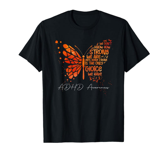 Butterfly Orange Ribbon ADHD Awareness T-Shirt - FocusAid Essentials: Empowering ADHD Living