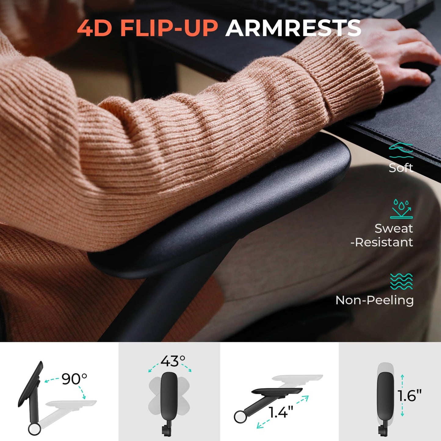 CAPOT Ergonomic Mesh Office Chair, Adjustable Lumbar High Back Desk Chair 400lbs, 4D Flip - up Arms, 3 - Level Tilt Backrest, 3D Headrest, PU Wheels, Swivel Rolling Computer Chair for Long Desk Work - FocusAid Essentials: Empowering ADHD Living