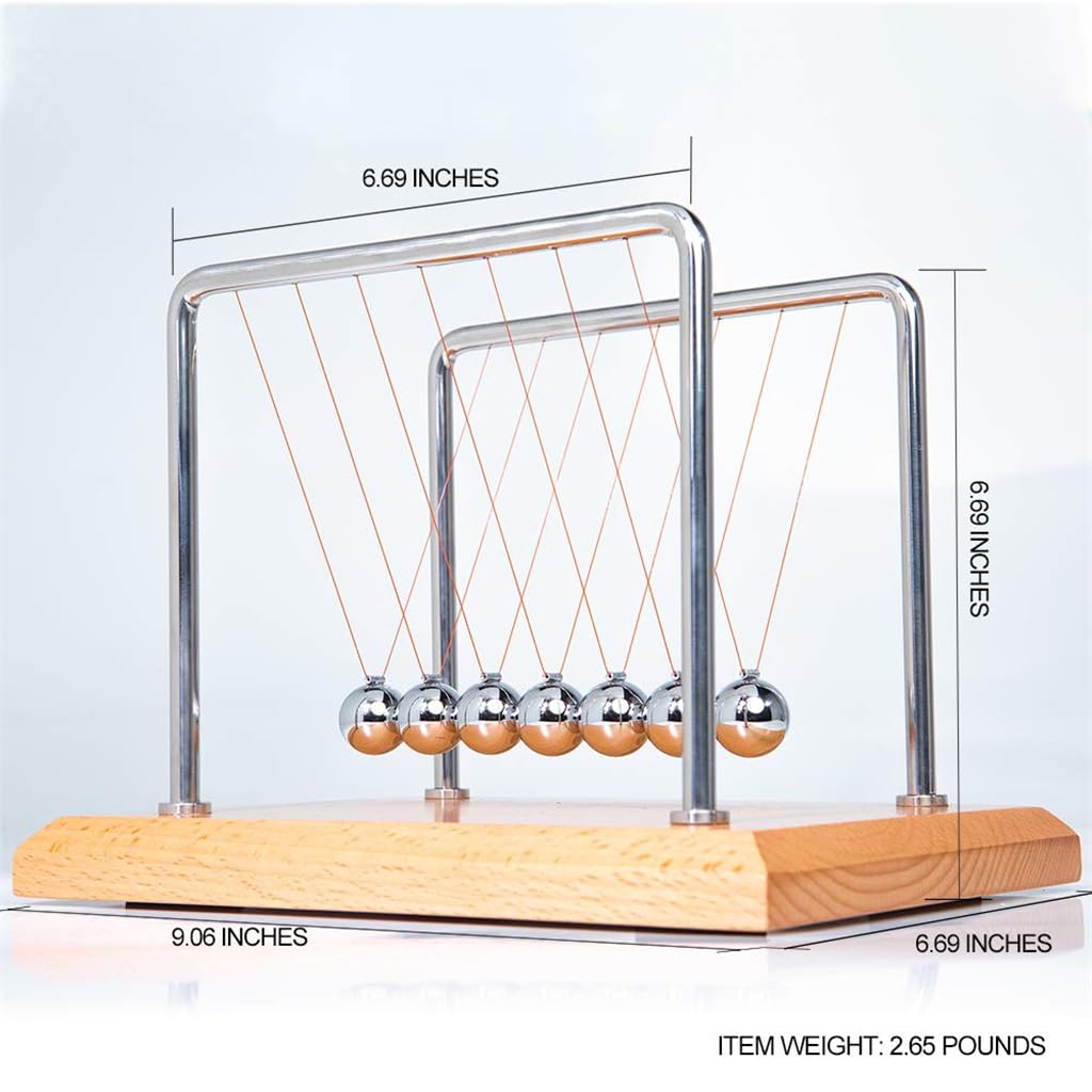 CERROPI Large Newtons Cradle Pendulum with 7 Balls, Physics Perpetual Motion Desk Toys for Office, Calm Down Fidgets, 50+ Sec Swingtime (Beech Base) - FocusAid Essentials: Empowering ADHD Living