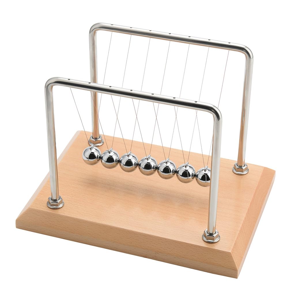 CERROPI Large Newtons Cradle Pendulum with 7 Balls, Physics Perpetual Motion Desk Toys for Office, Calm Down Fidgets, 50+ Sec Swingtime (Beech Base) - FocusAid Essentials: Empowering ADHD Living