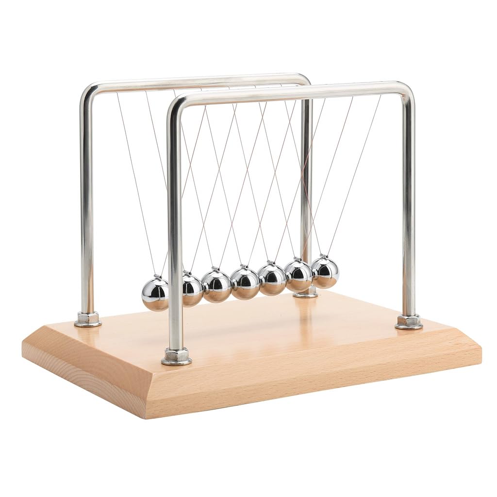 CERROPI Large Newtons Cradle Pendulum with 7 Balls, Physics Perpetual Motion Desk Toys for Office, Calm Down Fidgets, 50+ Sec Swingtime (Beech Base) - FocusAid Essentials: Empowering ADHD Living