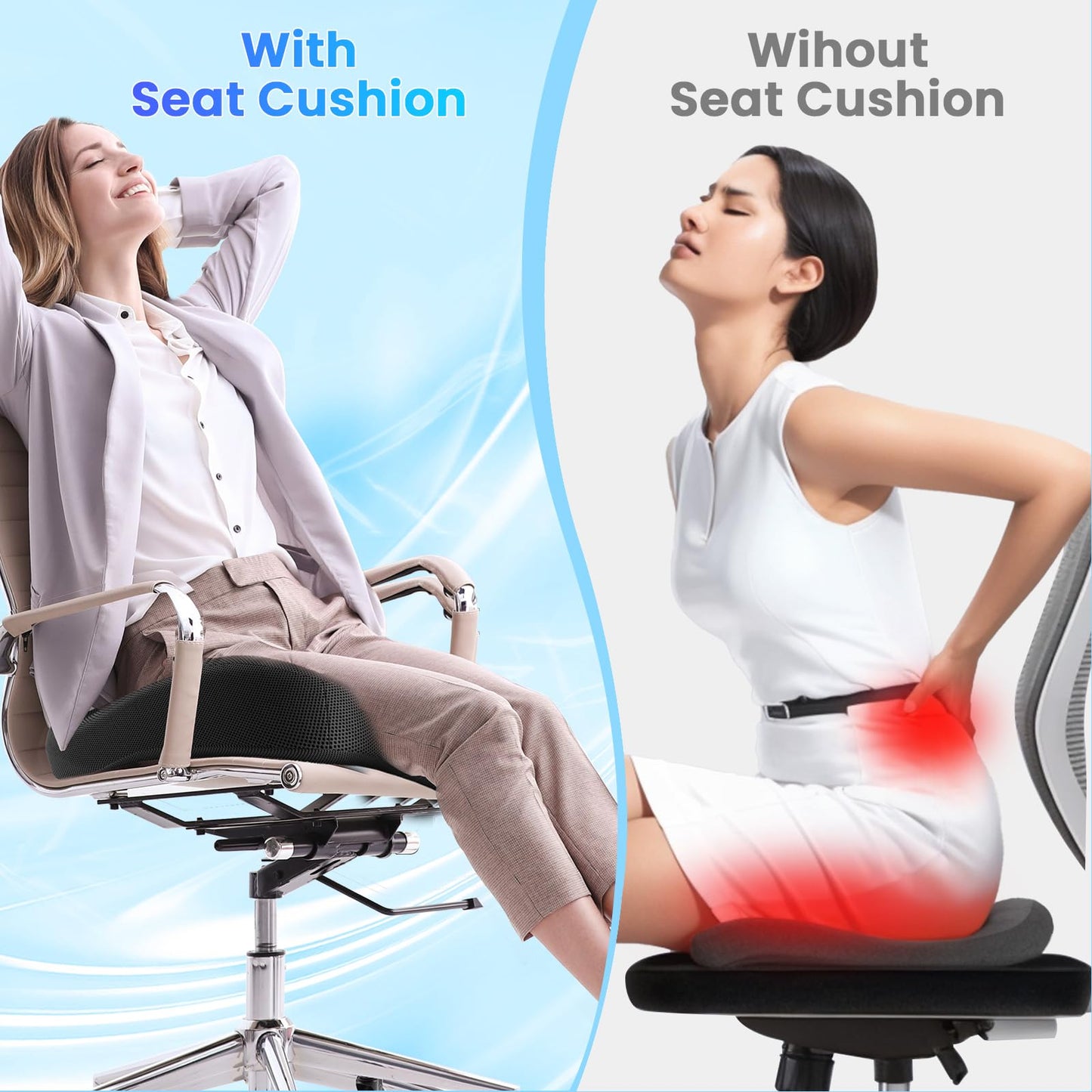 CJACSOC Seat Cushion, Extra Large Memory Foam Cushion for Office Chair Cushions, Ergonomic Cushions Pad Pillow for Pressure Relief Sciatica & Pain Relief for Long Sitting - FocusAid Essentials: Empowering ADHD Living