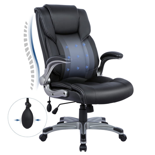 COLAMY High Back Executive Office Chair - Ergonomic Home Computer Desk Leather Chair with Padded Flip - up Arms, Adjustable Tilt Lock, Swivel Rolling Chair for Adult Working Study - Black - FocusAid Essentials: Empowering ADHD Living