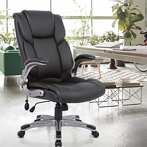 COLAMY High Back Executive Office Chair - Ergonomic Home Computer Desk Leather Chair with Padded Flip - up Arms, Adjustable Tilt Lock, Swivel Rolling Chair for Adult Working Study - Black - FocusAid Essentials: Empowering ADHD Living