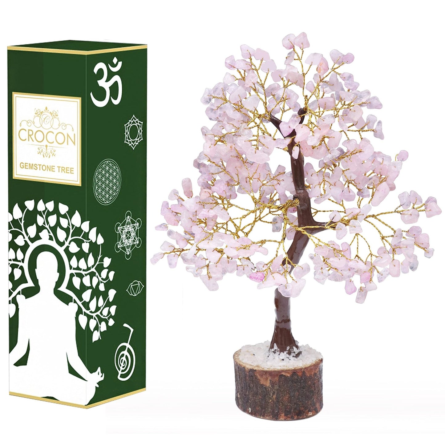 Crocon Rose Quartz Gemstone Tree Feng Shui Figurine Money Bonsai Good Luck Chakra Balancing Reiki Healing Crystals Decoration Ornament Sculpture Prosperity Table Decor Gift Size 10 - 12" - FocusAid Essentials: Empowering ADHD Living