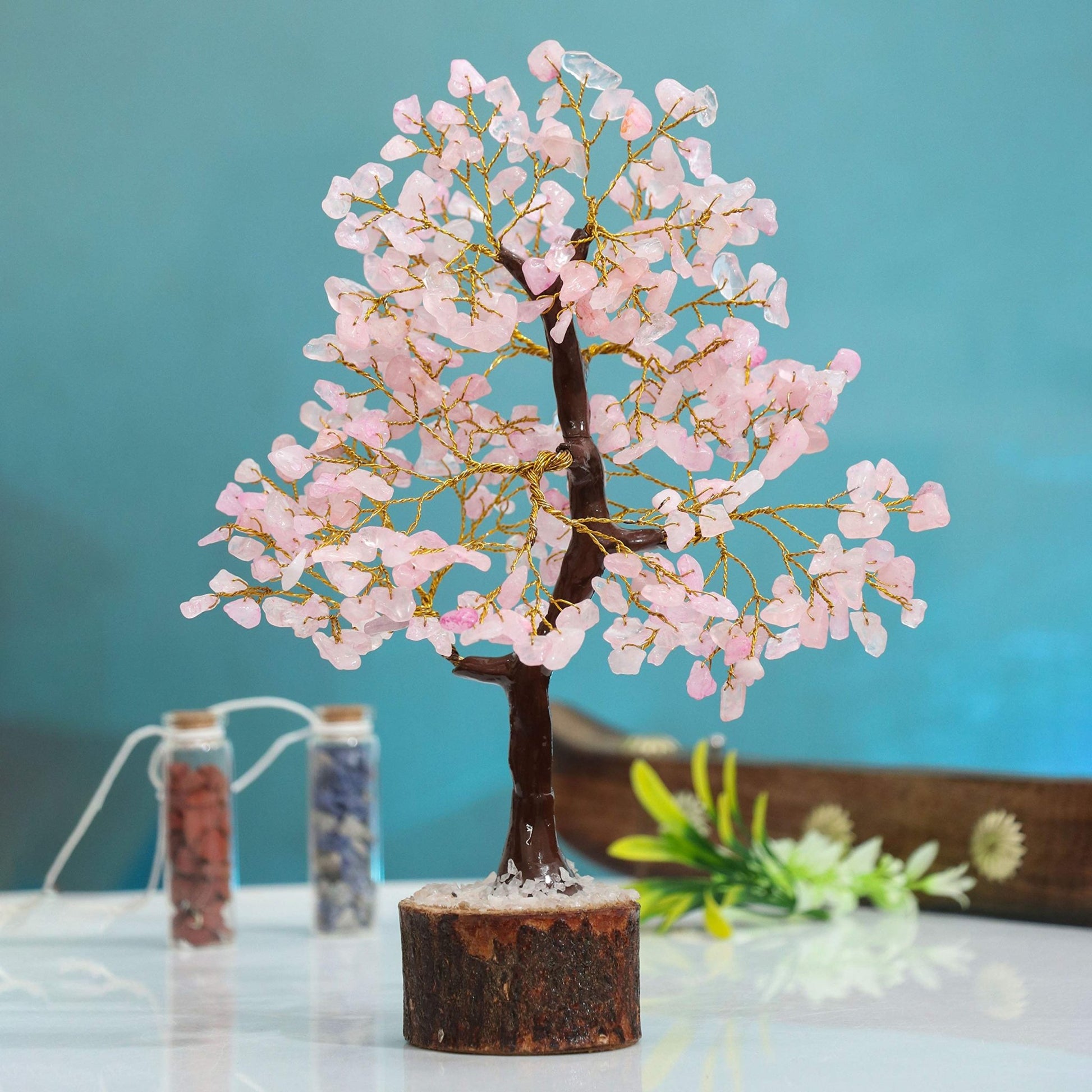 Crocon Rose Quartz Gemstone Tree Feng Shui Figurine Money Bonsai Good Luck Chakra Balancing Reiki Healing Crystals Decoration Ornament Sculpture Prosperity Table Decor Gift Size 10 - 12" - FocusAid Essentials: Empowering ADHD Living