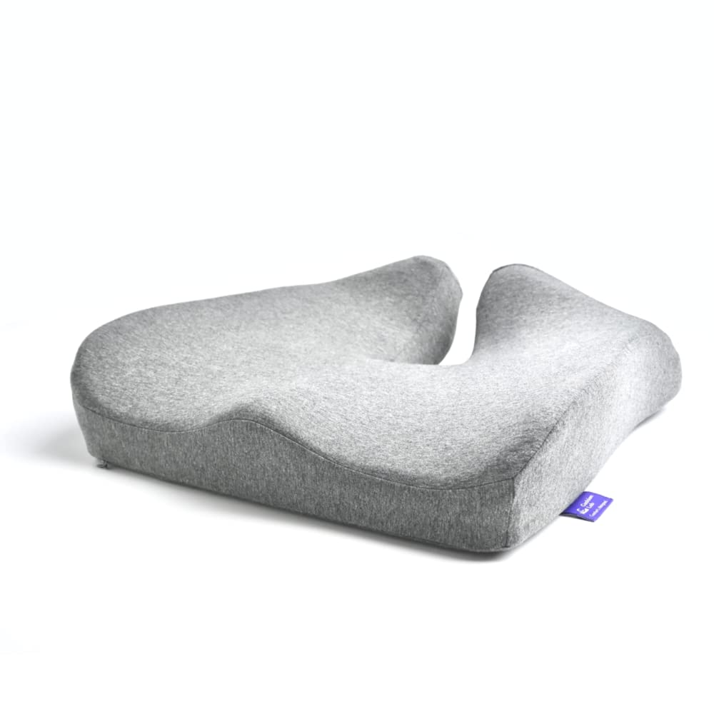 Cushion Lab Patented Pressure Relief Seat Cushion for Long Sitting Hours on Office/Home Chair, Car, Wheelchair - Extra - Dense Memory Foam for Hip, Tailbone, Coccyx, Sciatica - Light Grey - FocusAid Essentials: Empowering ADHD Living