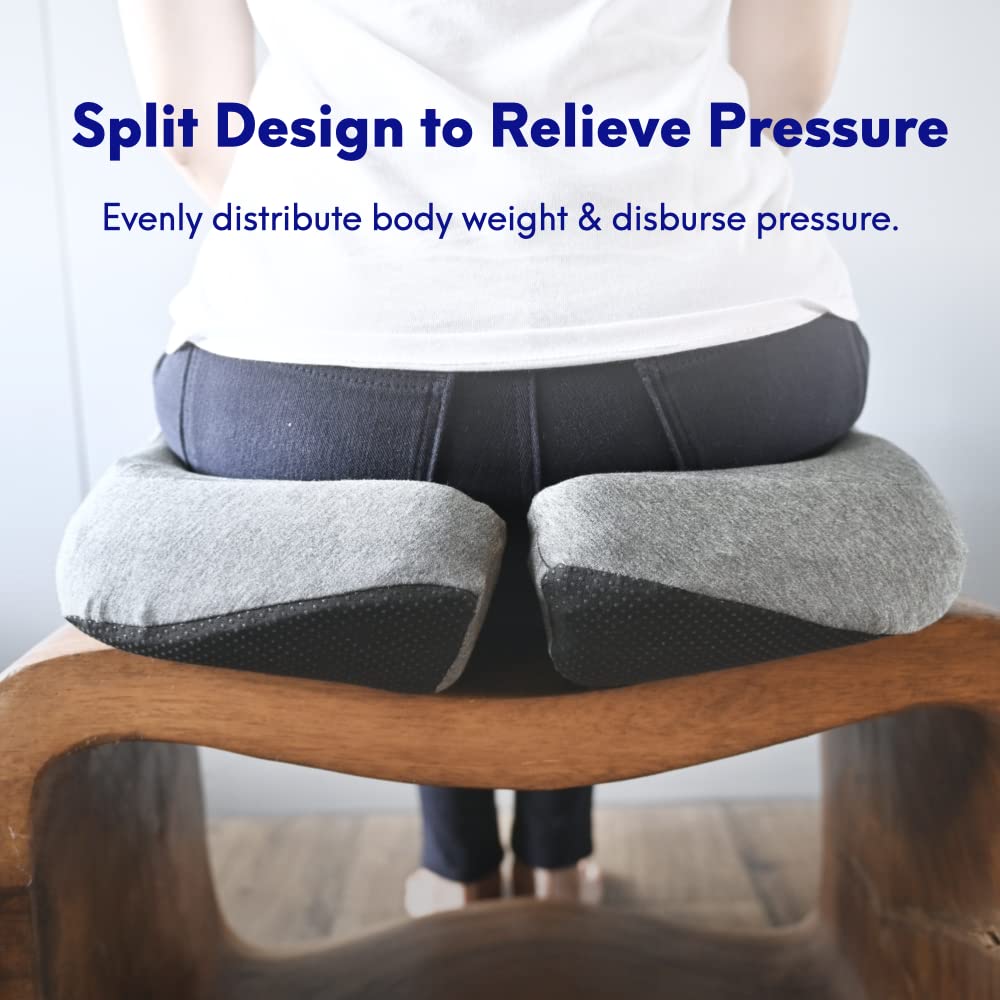 Cushion Lab Patented Pressure Relief Seat Cushion for Long Sitting Hours on Office/Home Chair, Car, Wheelchair - Extra - Dense Memory Foam for Hip, Tailbone, Coccyx, Sciatica - Light Grey - FocusAid Essentials: Empowering ADHD Living