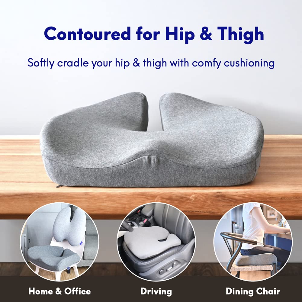 Cushion Lab Patented Pressure Relief Seat Cushion for Long Sitting Hours on Office/Home Chair, Car, Wheelchair - Extra - Dense Memory Foam for Hip, Tailbone, Coccyx, Sciatica - Light Grey - FocusAid Essentials: Empowering ADHD Living