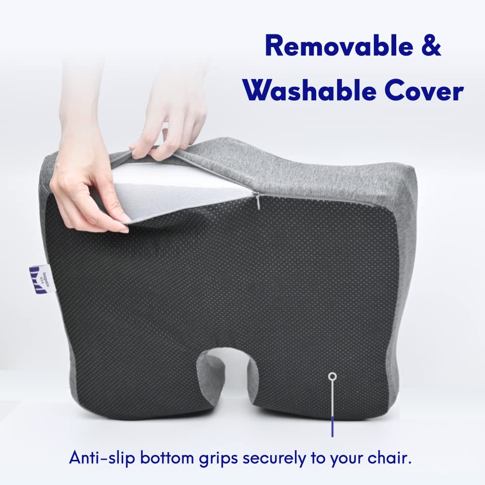 Cushion Lab Patented Pressure Relief Seat Cushion for Long Sitting Hours on Office/Home Chair, Car, Wheelchair - Extra - Dense Memory Foam for Hip, Tailbone, Coccyx, Sciatica - Light Grey - FocusAid Essentials: Empowering ADHD Living