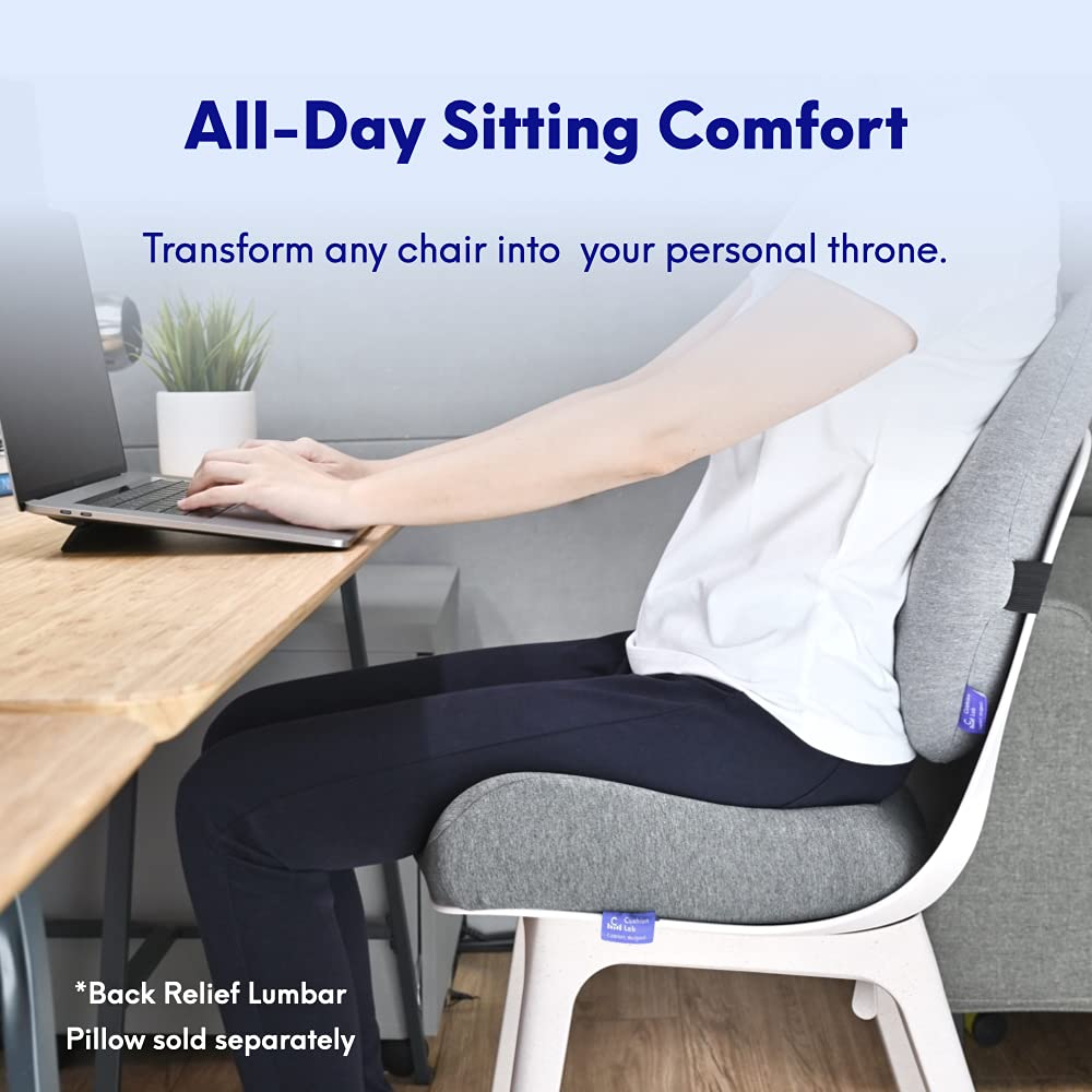 Cushion Lab Patented Pressure Relief Seat Cushion for Long Sitting Hours on Office/Home Chair, Car, Wheelchair - Extra - Dense Memory Foam for Hip, Tailbone, Coccyx, Sciatica - Light Grey - FocusAid Essentials: Empowering ADHD Living