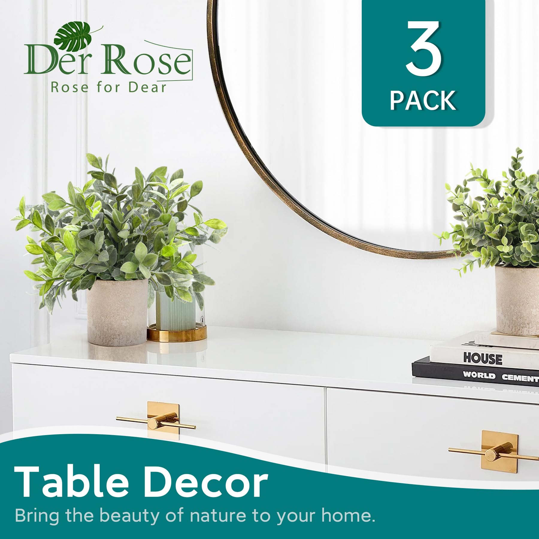 Der Rose 3 Pack Mini Potted Fake Plants Artificial Plastic Eucalyptus Plants Topiaries for Home Office Desk Farmhouse Room Decor - FocusAid Essentials: Empowering ADHD Living