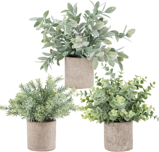 Der Rose 3 Pack Mini Potted Fake Plants Artificial Plastic Eucalyptus Plants Topiaries for Home Office Desk Farmhouse Room Decor - FocusAid Essentials: Empowering ADHD Living