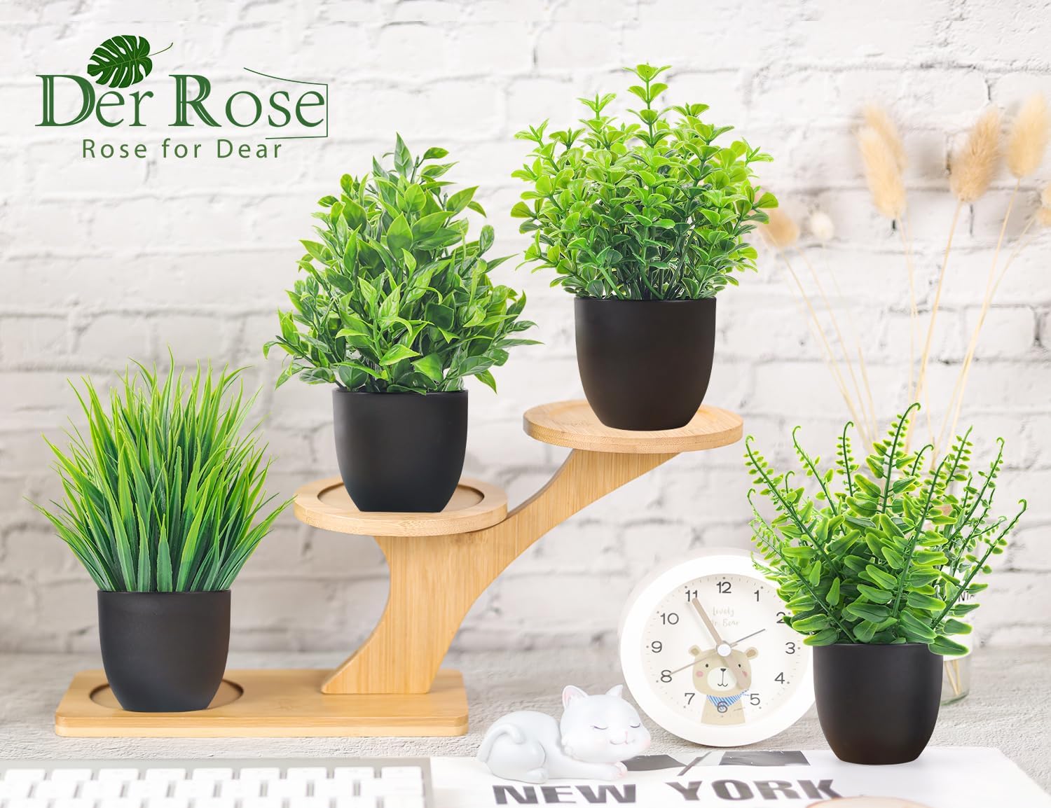 Der Rose Fake Plants 4 Packs Artificial Plants Small Faux Plants Black Bathroom Accessories for Bathroom Home Office Desk Decor Indoor - FocusAid Essentials: Empowering ADHD Living