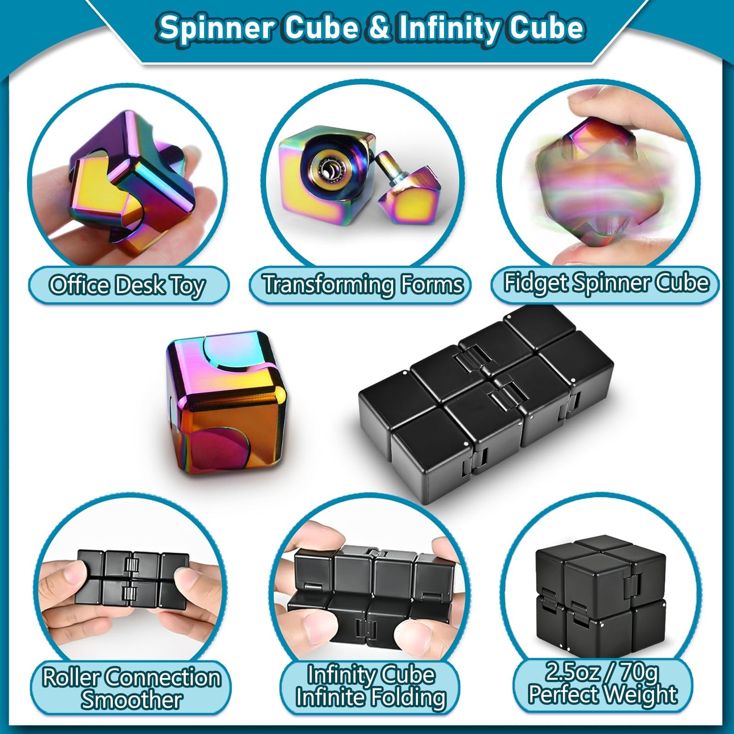 Dr.Kbder 5 Pcs Fidget Toys Adults Set, EDC Cool Desk Gadgets Office Spinner Toys for Teen Kid with Metal Fidgets Infinity Cube Figits Ring Bike Chain ADHD Stress Anxiety Relief Gift for Boys Girls - FocusAid Essentials: Empowering ADHD Living