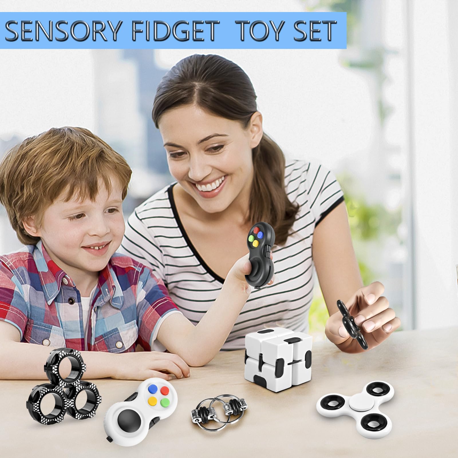 Dr.Kbder Fidget Toys Adults Set, Easter Basket Stuffers Gift for Kids Teen Cool Gadget Sensory Pack with Figette Spinner Cube ADHD Anxiety Relief Stress Magnetic Ring Office Desk Manget Toy for Boys - FocusAid Essentials: Empowering ADHD Living