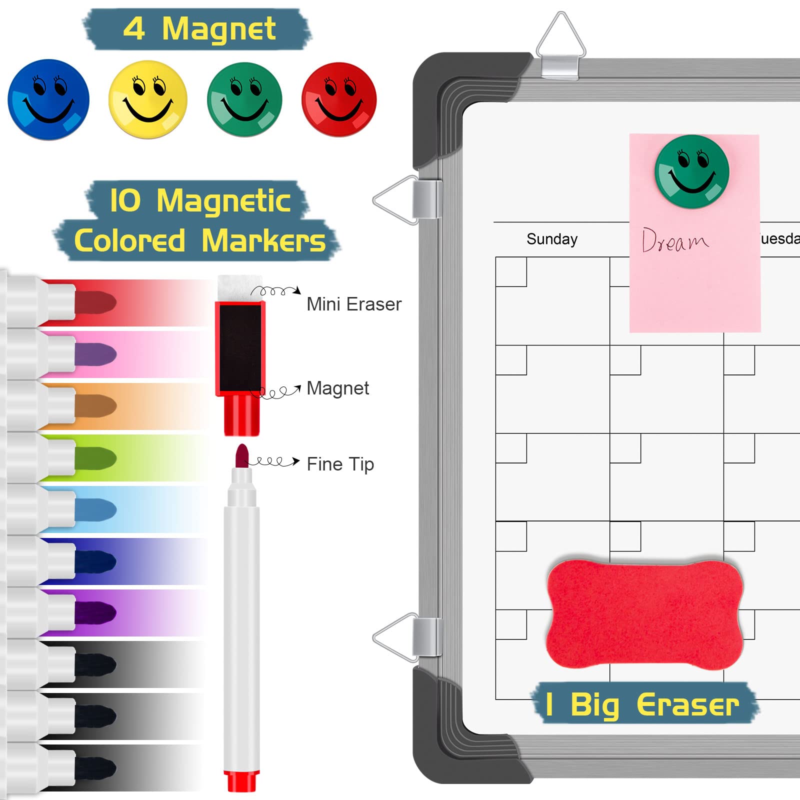 Dry Erase Calendar Whiteboard for Wall, Polegas 16" X 12" Magnetic White Board Board, Small Wall Monthly Double Sided Boards Student, Home, Office (White) - FocusAid Essentials: Empowering ADHD Living