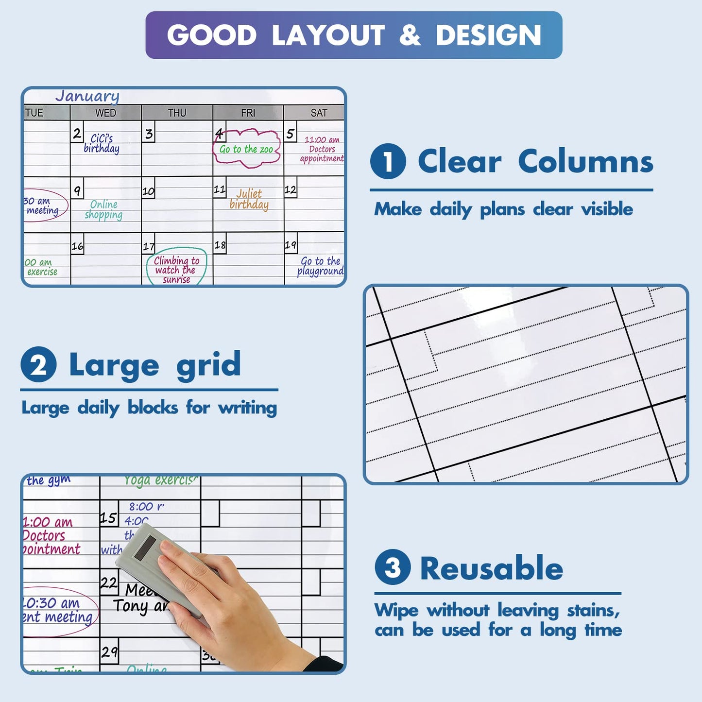 Dry Erase Four Month Laminated jumbo Wall Calendar, 46" x 63", Huge quarterly Laminated Erasable White Board, Giant 120 day Family Whiteboard Schedule Planner, Large Multi Month Reusable Poster - FocusAid Essentials: Empowering ADHD Living