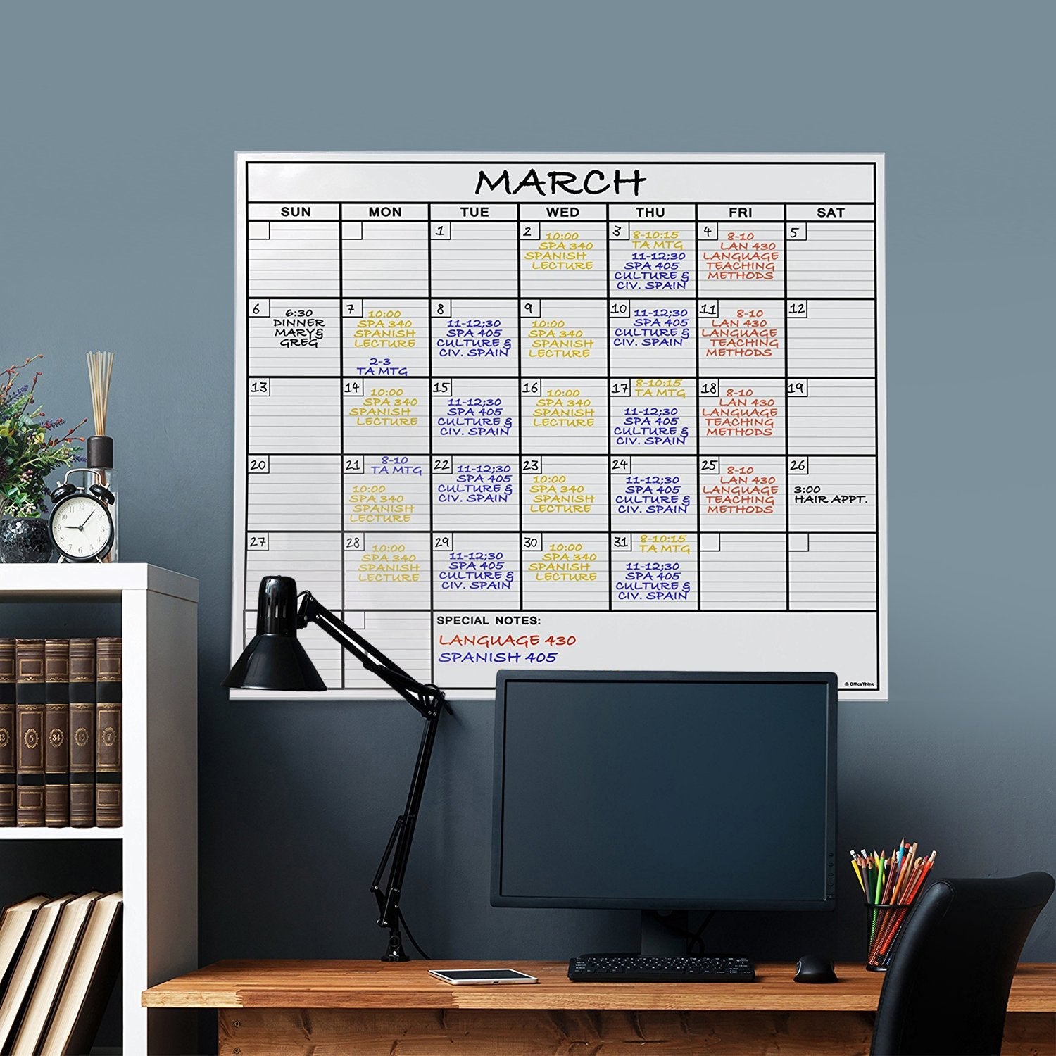 Dry Erase Laminated Jumbo Wall Calendar, Huge 24 - inch by36 - Inch Size, Monthly Planner for Home Office, Classroom, Large Date Boxes, Reusable Film, Never Folded, Includes 5 Markers, 8 Tacks. I Eraser - FocusAid Essentials: Empowering ADHD Living