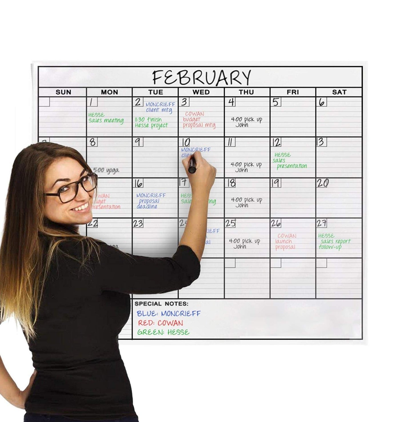 Dry Erase Laminated Jumbo Wall Calendar, Huge 24 - inch by36 - Inch Size, Monthly Planner for Home Office, Classroom, Large Date Boxes, Reusable Film, Never Folded, Includes 5 Markers, 8 Tacks. I Eraser - FocusAid Essentials: Empowering ADHD Living