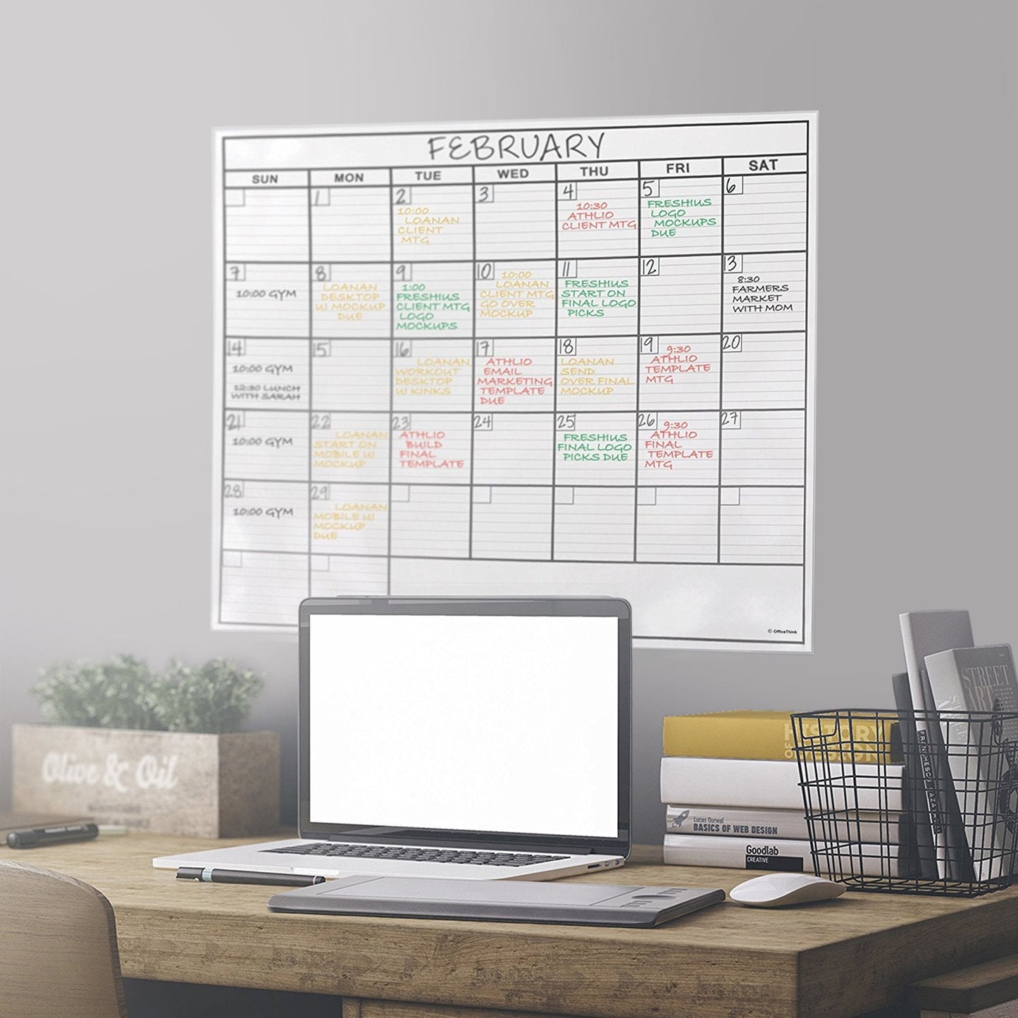 Dry Erase Laminated Jumbo Wall Calendar, Huge 24 - inch by36 - Inch Size, Monthly Planner for Home Office, Classroom, Large Date Boxes, Reusable Film, Never Folded, Includes 5 Markers, 8 Tacks. I Eraser - FocusAid Essentials: Empowering ADHD Living