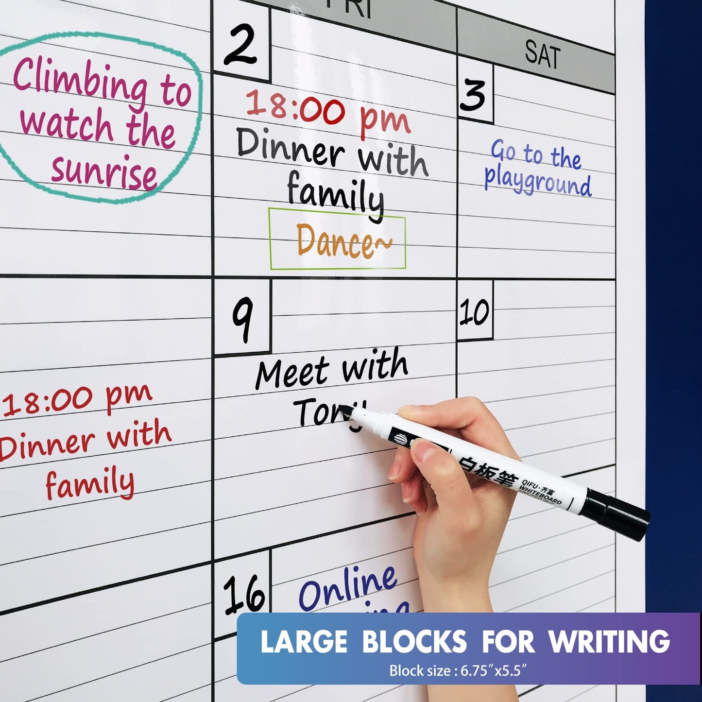 Dry Erase Monthly Extra Large White board Calendar for Wall, 38" by 50", Jumbo Laminated Erasable One Month Whiteboard Calendar, Huge Oversized Blank 30 - Day Poster with Lines and Squares - FocusAid Essentials: Empowering ADHD Living