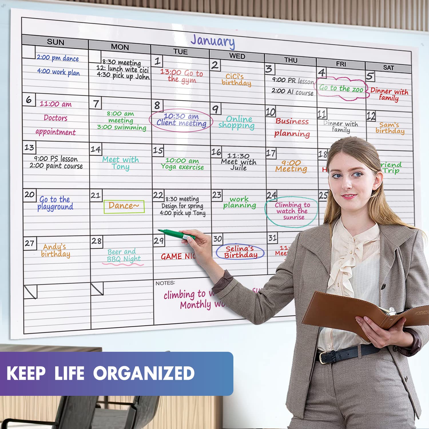 Dry Erase Monthly Extra Large White board Calendar for Wall, 38" by 50", Jumbo Laminated Erasable One Month Whiteboard Calendar, Huge Oversized Blank 30 - Day Poster with Lines and Squares - FocusAid Essentials: Empowering ADHD Living