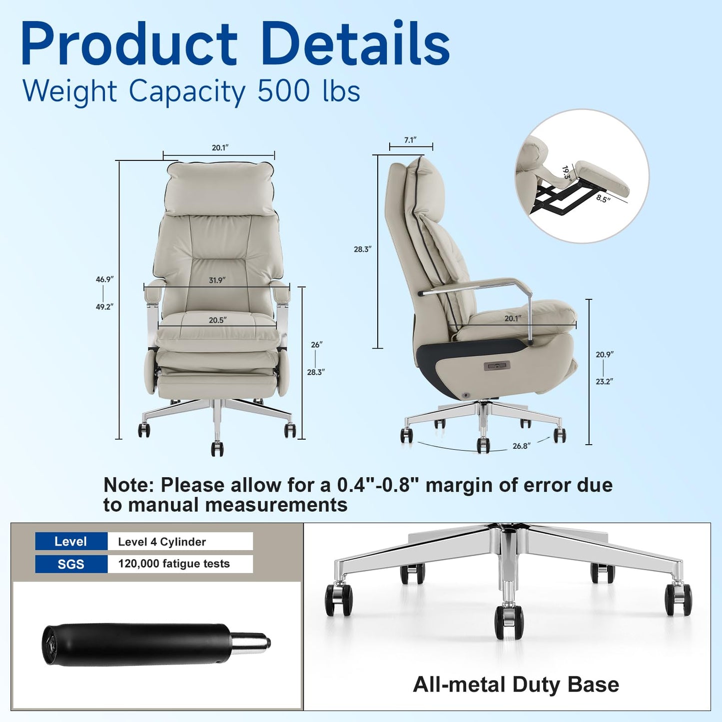 Dual - Motor Executive Office Chair with Foot Rest,Electric Reclining,Big and Tall,Office Chair,Ergonomic Office Chair, High Back Swivel,Comfor Home Office Desk Chair, 400LBS PU Computer Chair(Khaki) - FocusAid Essentials: Empowering ADHD Living