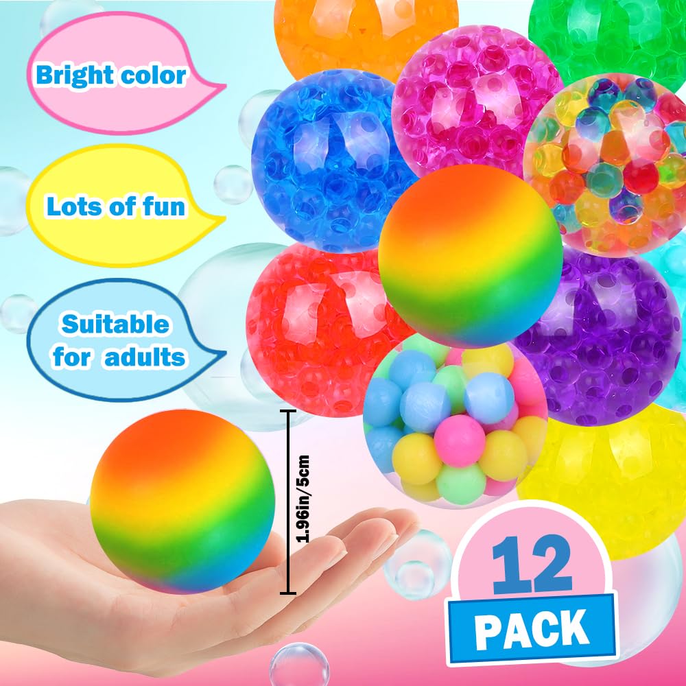 DULEFUN Stress Balls 12pcs Squishy Balls for Adults Stress Relief Squeeze Fidget Balls Set for Party Favors Gifts - FocusAid Essentials: Empowering ADHD Living