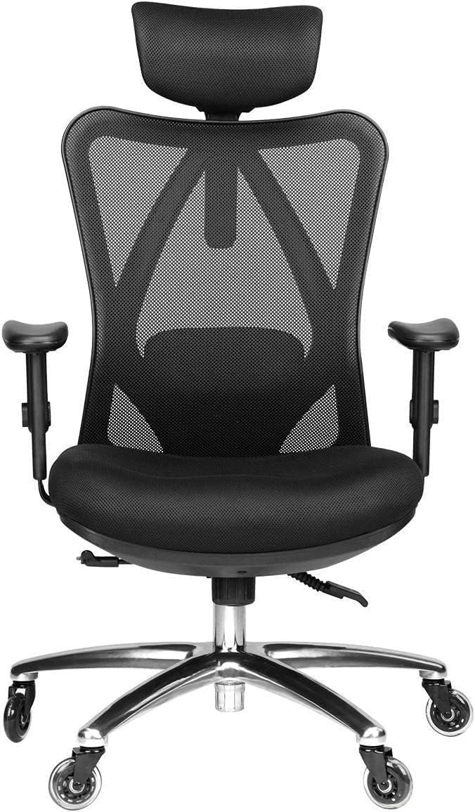 Duramont Ergonomic Office Chair - Adjustable Desk Chair with Lumbar Support and Rollerblade Wheels - High Back Chairs with Breathable Mesh - Thick Seat Cushion, Head, and Arm Rests - Reclines - FocusAid Essentials: Empowering ADHD Living