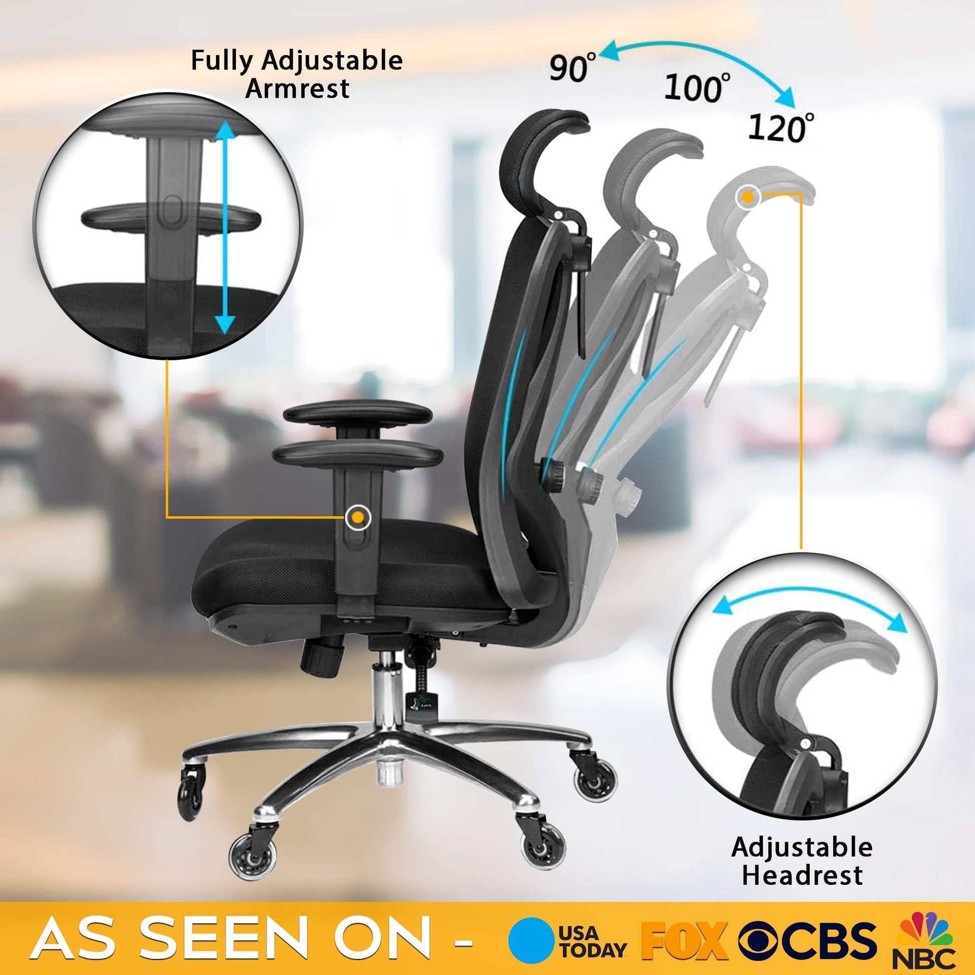 Duramont Ergonomic Office Chair - Adjustable Desk Chair with Lumbar Support and Rollerblade Wheels - High Back Chairs with Breathable Mesh - Thick Seat Cushion, Head, and Arm Rests - Reclines - FocusAid Essentials: Empowering ADHD Living