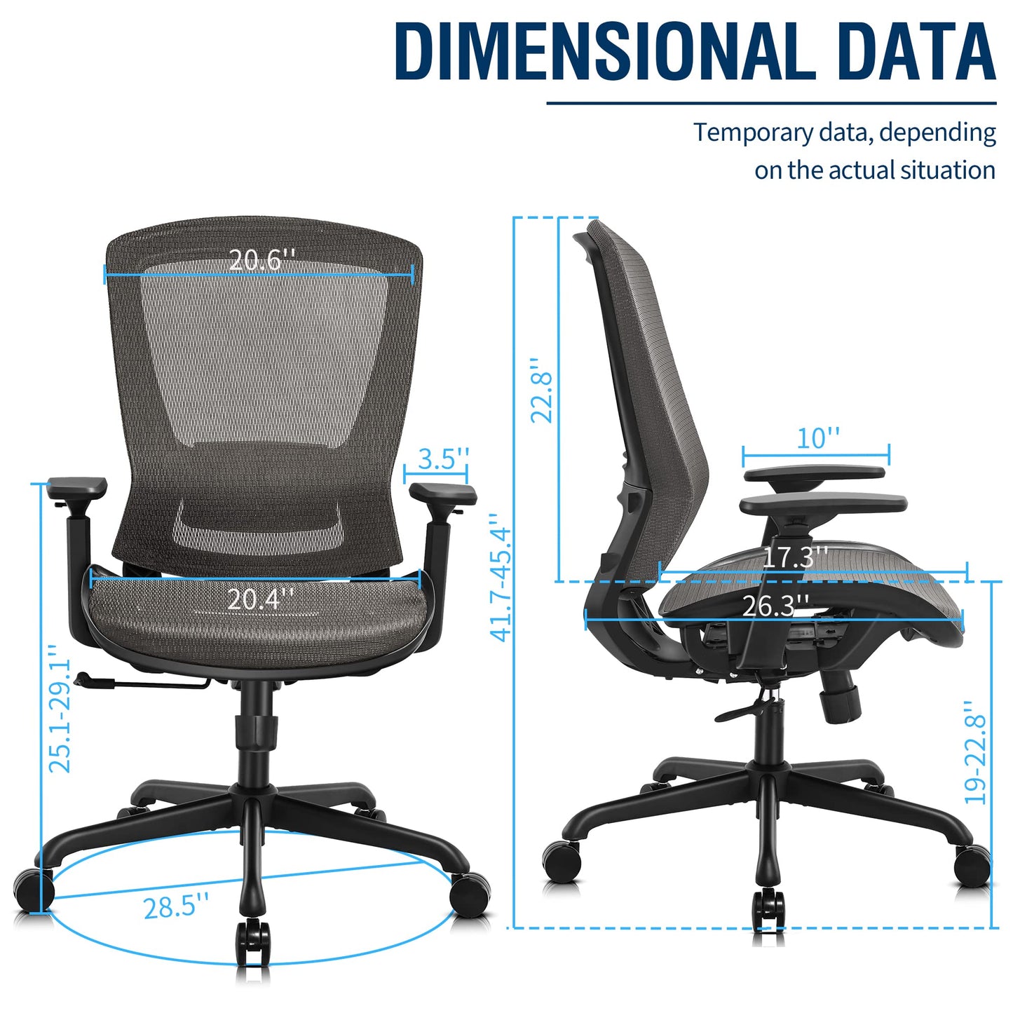 ELABEST Mesh Office Chair,Ergonomic Computer Desk Chair,Sturdy Task Chair - Adjustable Lumbar Support & Armrests,Tilt Function,Comfort Wide Seat,Swivel Home Office Chair (Grey) - FocusAid Essentials: Empowering ADHD Living