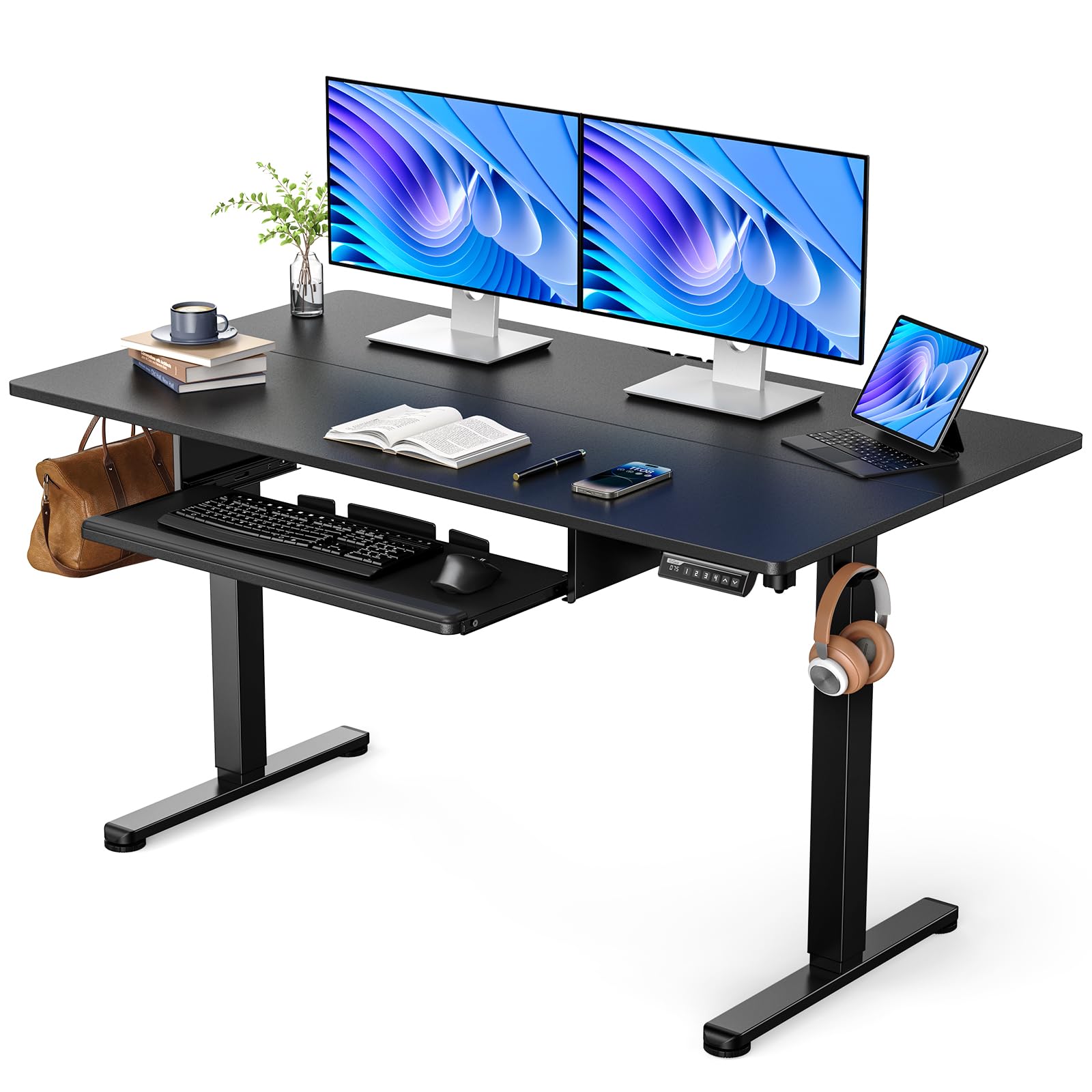 ErGear Electric Standing Desk with Keyboard Tray, 55x28 Inches Adjustable Height Sit Stand Up Desk, Home Office Desk Computer Workstation, Black - FocusAid Essentials: Empowering ADHD Living