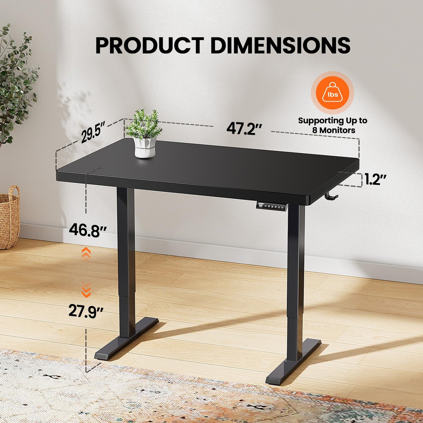 ErGear Whole Piece Standing Desk, 48x30 Inch Thick Adjustable Desk with 4 Height Memory, Electric Sit Stand Desk with Cable Management Tray, Ergonomic Desk for Home Office, Black, EGESD74B - FocusAid Essentials: Empowering ADHD Living